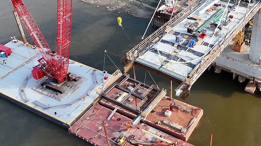 Chester IL Bridge, 9-25-2025. Here's a quick video from pier 6 today. The crew there was setting a piece of the bridge subdeck into place. A lot of precision skill involved here. Things are happening so fast! Enjoy! #chesterbridge #donwelgememorialbridge www.nealman.com | Neal Adams