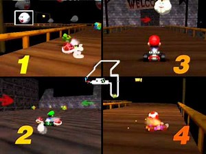 Mario Kart 64 Netplay: Banshee Boardwalk 4 player races
