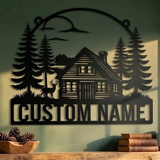 Custom Cabin Metal Sign - Personalized Hunting Cabin Name Decor, Forest Cottage Wall Art - Etsy