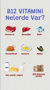 B12 VİTAMİNİ NELERDE VAR? #et #karaciğer #balık #tavuk #hindi #yumurta #midye #süt #peynir #yoğurt