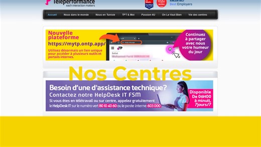 TP met à la disposition de l'ensemble de ses collaborateurs présents sur centre et en télétravail un INTRANET qui leur permet d'accéder à tous types d'informations utiles relatives à l'entreprise ainsi qu'à l'environnement de travail. #tptunisia #TPTunisie #LifeatTP #inspiredtobethebest | Teleperformance Tunisie