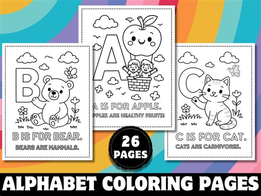 Alphabet Coloring Pages A-Z: Printable ABC Coloring Book (PDF) - Etsy