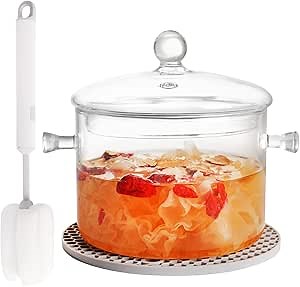 Clear Glass Pot Set for Cooking On Stove - 1.5l/50 Fl Oz Glass Cookware Simmer Pot for Safe for Pasta Noodle, Soup, Milk