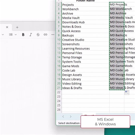 Windows and MS Excel Creating Multiple Directories at Once