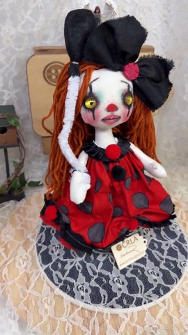 Gothic Clown Doll COCCINELLE, Handmade Rag Doll With Glass Eyes, OOAK Home Decor - Etsy