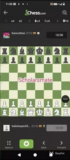 Easy four move checkmate in chess for beginners ( scholarsmate)