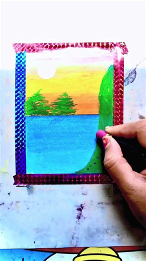 🌅 Easy Sunset Beach Scenery Drawing with Oil Pastels