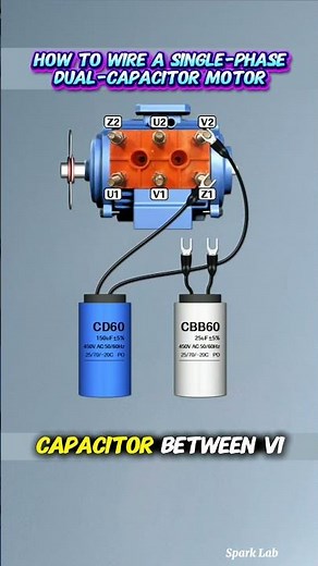 Single-Phase Dual Capacitor Motor Connections... 💡⚡️#motor #motors #electricmotor #motorcapacitor