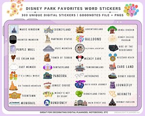 Theme Park Digital Planner Stickers, Goodnotes Word Stickers, Digital Scrapbooking, Digital Notebook Stickers, Cute Travel Planning Designs - Etsy