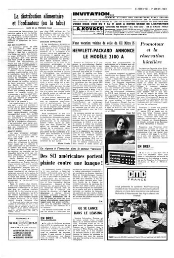 01 Informatique Hebdo Juin 1971 Weekly issue# 153 | Hewlett-Packard, SIS, Philips, Honeywell-Bull