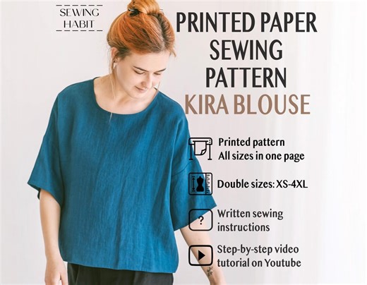 Sewing Pattern Printed on PAPER, Oversized Blouse, Kira Top for Women, Shift Top, Easy Sewing Pattern, Linen Cotton, Sewing Habit - Etsy