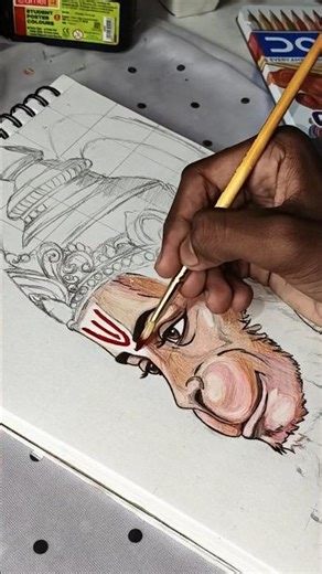 Lord hanuman ji drawing with doms pencils colours 🧡. #art #shorts #shortfeed #hanumanji