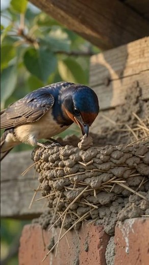 🌿🏡 Swallows crafting nature's perfect nest. #birds #nature #animals