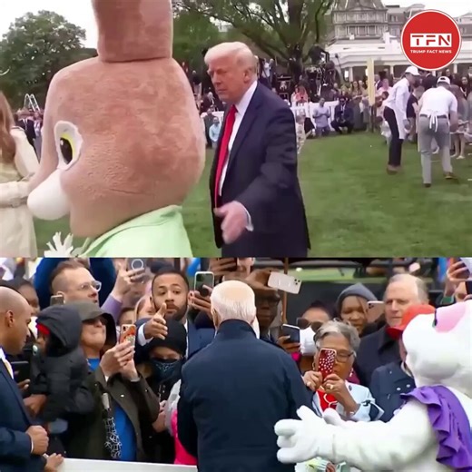 🇺🇸🤣Un moment impliquant Donald Trump et le Easter Bunny à la Maison-Blanche l’année dernière a attiré l’attention du public.Une remarque a été faite faisant référence à une interaction précédente impliquant Joe Biden, en la comparant à la situation actuelle.L’incident a été perçu par certains comme humoristique.(M)