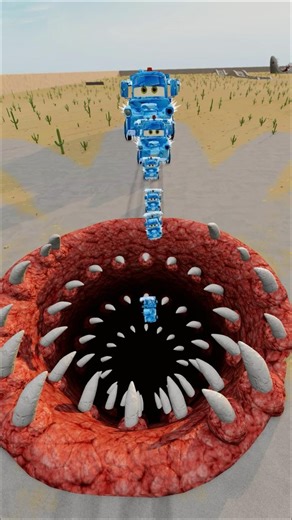 Big & Small Ice Mater Cars vs Giant Mouth Monster - BeamNG.drive