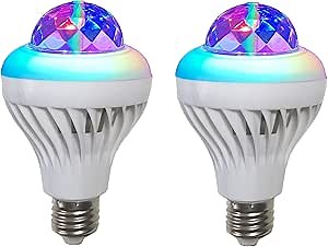 QLEE Led Rotating Disco Bulb Motorized Spinning Disco DJ Light 3 Model Changing Color Projection Bulb Multi Crystal Stage Light for Birthday Party Club Bar Rotating Auto Night Light