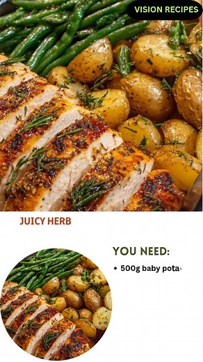 Crispy, golden, and full of flavor 🌿🍗🥔 This Juicy Herb Chicken with Roasted Potatoes & Buttered Green Beans is pure comfort — perfectly seasoned chicken, tender potatoes, and buttery veggies all in one pan! One follower said: ‘This smelled so good, my family came to the table early!’ 😍 Follow Vision Recipes for more easy, flavorful dinners that bring everyone together ❤️ 👇 Full recipe below 👇 #chicken #cozy #easy #easyrecipes #dinner #cooking #food #foodblog #foodie #yummy #eeeats | Vision