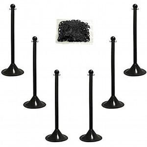 Mr. Chain Plastic Stanchion Kit with 50 Feet of 2-Inch Link Chain and C-Hooks, Black, Pack of 6 (71003-6)