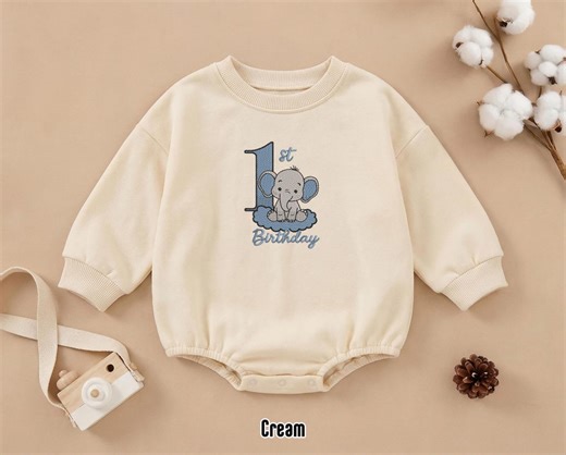 Cute Elephant 1st Birthday Embroidered Romper, Baby First Birthday Outfit, Adorable Animal Romper for Toddlers, Elephant Birthday Onesie. - Etsy