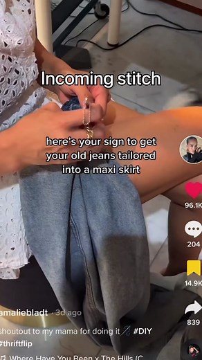 Denim jeans to maxi skirt tutorial @amaliebladt 🪡👖