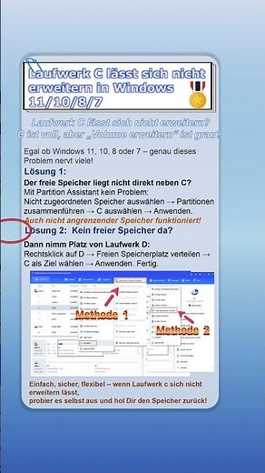 Warum lässt sich Laufwerk C nicht erweitern? ✔Die Lösung für Windows#windows#volume #speicher #tips