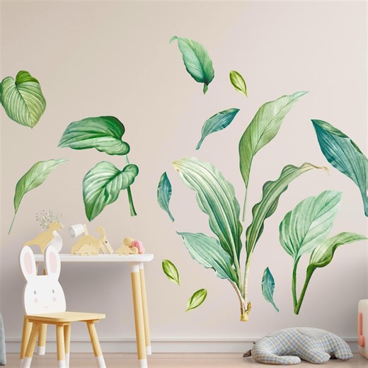 Green Leaf Wall Decals Botanical Leaf Wall Stickers, Removable Nature Foliage Decor for Nursery Living Room Home Walls - Etsy