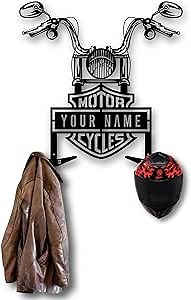 Custom Metal Motorcycle Helmet Holder Wall Art, Personalized Rider Holder, Jacket Holder, Unique Decor Gift, Custom Rock, Gift for Motorcycle Lovers (20 x 19 inch / 50 x 49 cm