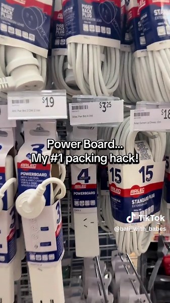 COME WITH ME TO @Target Australia 4 Bali packing ideas for under $27! 1. Packing cubes $9 Make your travel life so much easier! 2. Power board $3.25 My favourite travel hack. No need to find multiple adapters 1 board for all your charging needs! 3. Shower cap $4 My girls always love getting their hair braided. A shower cap helps protect them from Bali water - and helps minimise the risk of Bali Belly 🫠 4. Clear Case $10 This case is amazing to create your own activity pack for the plane ride - 