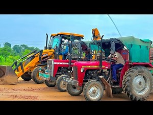 Jcb 3dx Eco Backhoe Machine With Tractor Stuck in Mud New Holland 3630 Mahindra 275 Eicher 380