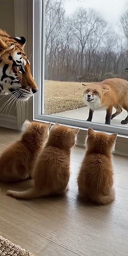 Three Kittens Stared… and the Fox Ran Away 😳🦊💨 #shorts