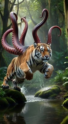I Mixed a Tiger with an Octopus.. The Result is Terrifying! 🐅+🐙 #AI #Shorts