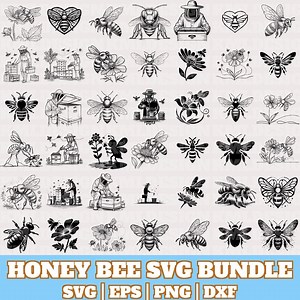 Honey Bee Svg Bundle, Bee and Flower Vector, Honey Bee Silhouette, Beekeeper Vector Designs, Bumblebee Svg,cute Bee Clipart,digital Download - Etsy