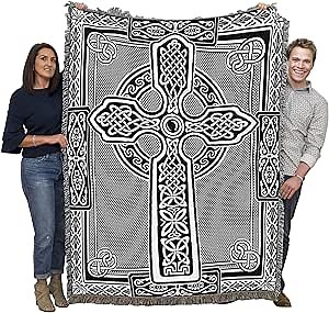 Pure Country Weavers Celtic Knots Cross Blanket - Black & White - Gift Tapestry Throw Woven from Cotton - Made in The USA (72x54)