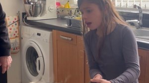 Girl drops a hot pancake and pan while flipping