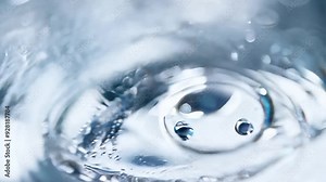 Water Drain Abstract: A close-up macro photograph captures the mesmerizing dance of water swirling around a drain, creating abstract patterns and textures. The cool, soothing blue tones evoke a sense