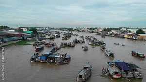 Famous Can Tho Floating Market Tourist Attraction, Traditional Floating Market in the Mekong Delta