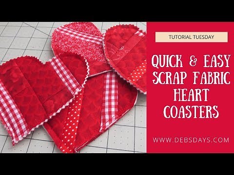 Learn How to Sew Easy Homemade Fabric Scrap Heart Drink Coasters - DIY Sewing Project