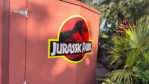 Jurassic Park River Adventure construction wall - can you name all the dinosaurs?