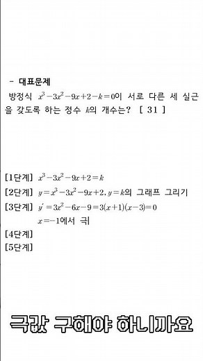 #day1 #5단계수학 #수학 #수2 #미적분1 #미분활용 #삼차방정식 #고2 #내신수학