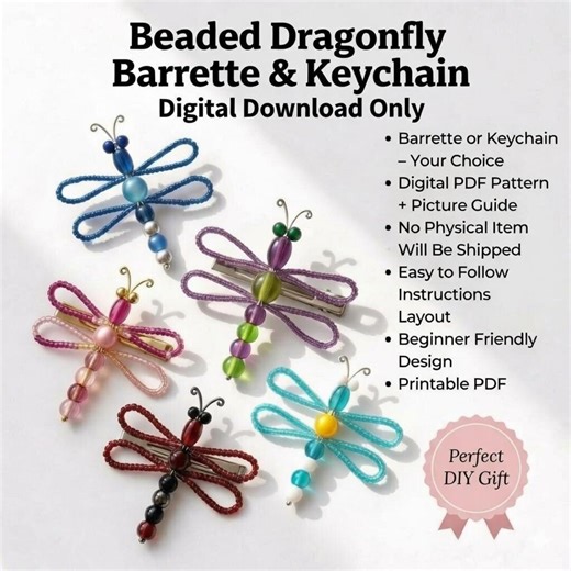 Beaded Dragonfly Pattern PDF | Pony Bead Insect | Keychain & Barrette | Beginner Bead Weaving Tutorial - Etsy