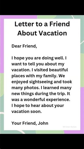 Letter to a Friend About Vacation | Informal Letter Writing in English | #Shorts | #WrittenNotes
