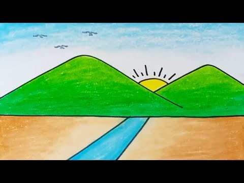 How to draw scenery very easy step by step |Drawing easy scenery for beginners