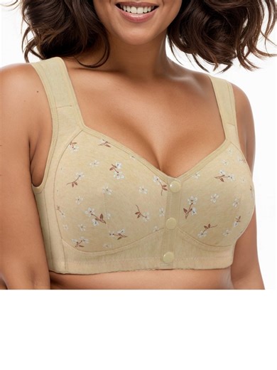 MINTREUS Women's Front Button Closure Bra Comfort Full-coverage Bra Senior Front-Closing Wirefree Bra