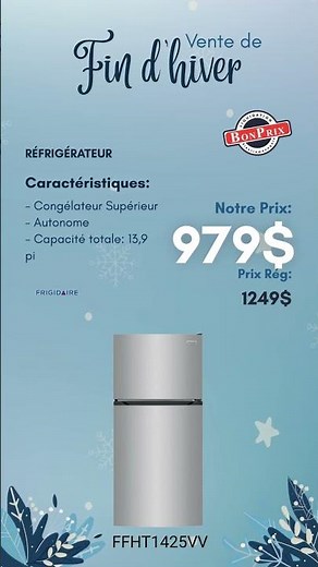 FFHT1425VV (Réfrigérateur) | BonPrix Électroménagers | Montréal, Laval et Longueuil