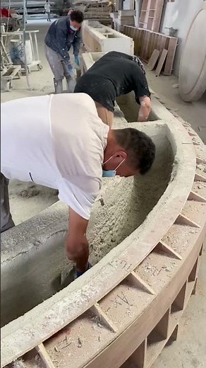 Production and installation of curved concrete GRC benches into the park #concrete #construction