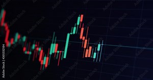Stock market online chart financial exchange price. Cryptocurrency candlestick graph data. Bitcoin crypto growth diagram. Dynamic closeup shot filmed in Ultra HD 4k 2160p