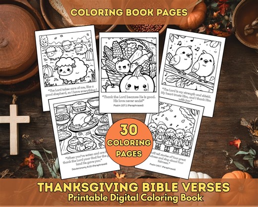 Bible Verse Coloring Pages for Kids | Fall Thanksgiving Printable Sheets | Catholic Activity Book | Cute Christian Crafts | Digital Download - Etsy