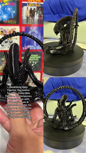 Meditating Alien Figurine, Decorative figurines, Collectible Figurine, Contemporary Fantasy Decor with Expressive Eyes & Outstretched Arms, for home, 1 pc, Dark Brown, Halloween Christmas, Alien Decor Unique Sculpture Statue#CapCut