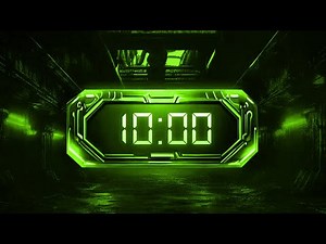10 Min Countdown Loop | Green Neon Style with Sound Effect Every Minute