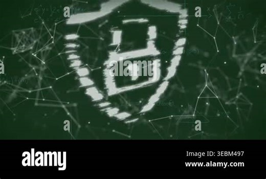 Animation of padlock and shield icon over communication network and starry sky. Network, data, security, digital interface, connection and communication, digitally generated video Stock Video Footage - Alamy